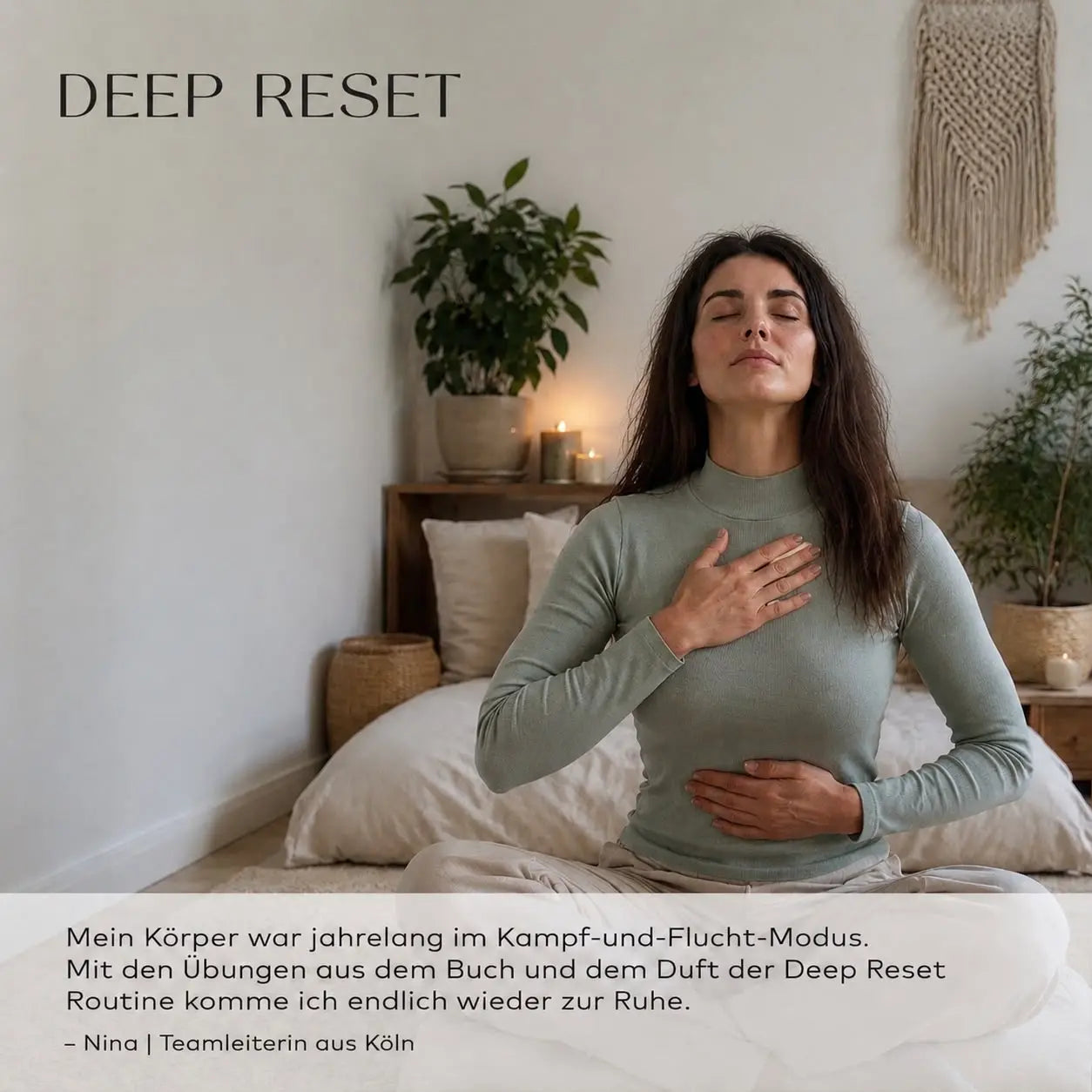 Deep Reset Moodbild mit Person und regenerierender Duftstimmung
