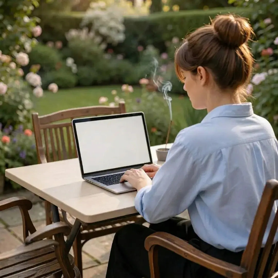 Frau im Garten mit Wide Eyes Räucherstäbchen